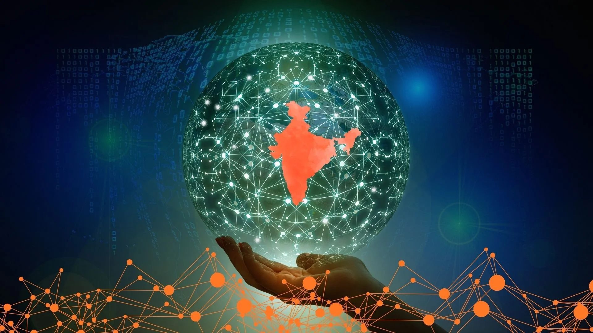 Digital network globe with India highlighted, representing INDUS CIRCLE's sourcing network connecting India to international buyers