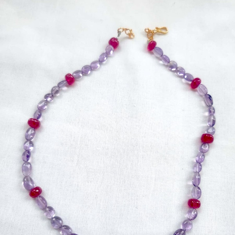 Amethyst necklace with raw stone pendant, handcrafted, sourced through INDUS CIRCLE
