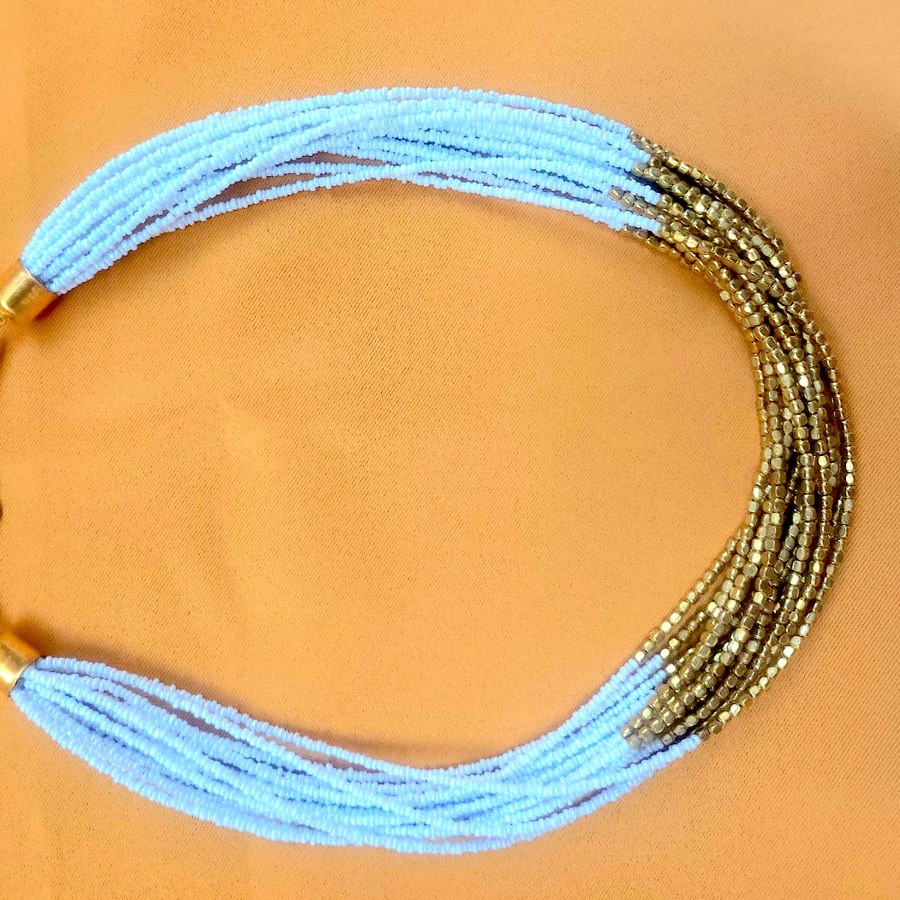 Ombre beaded multi-strand necklace, handcrafted, sourced through INDUS CIRCLE