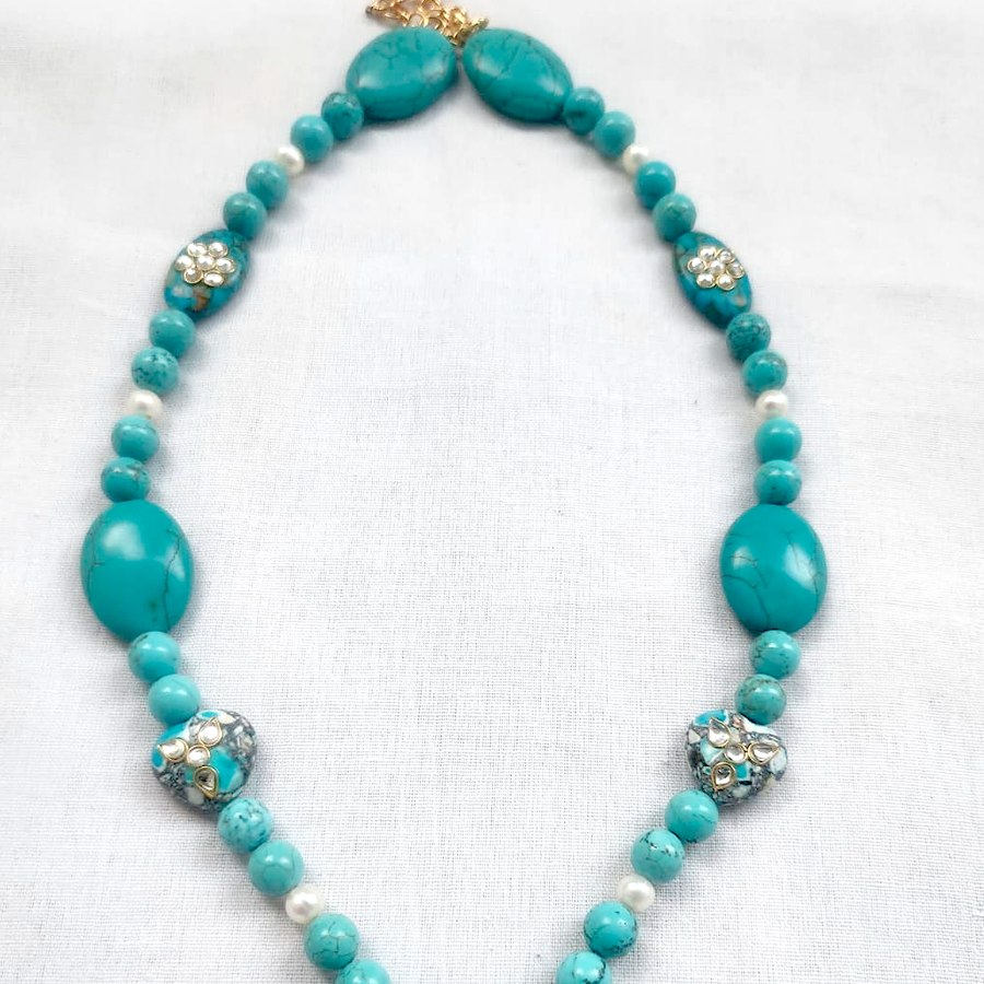 Turquoise and kundan statement necklace, handcrafted, sourced through INDUS CIRCLE